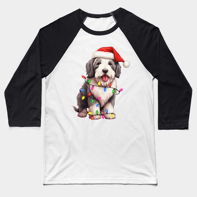 Christmas Old English Sheepdog Baseball T-Shirt by Chromatic Fusion Studio